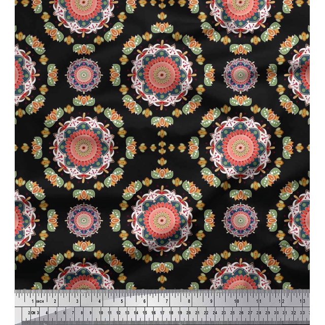 Soimoi Rayon Fabric Floral Mandala Print Sewing Fabric Yard 42 Inch Wide