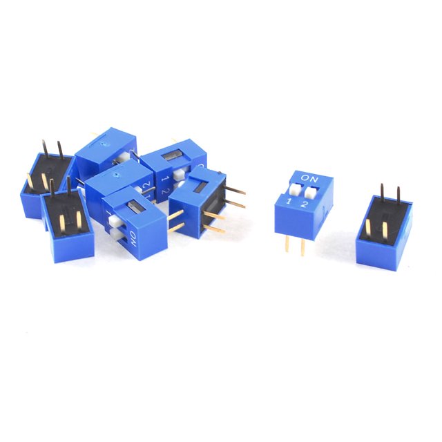 Unique Bargains 10 Pcs Blue Double Row 4 Pin 2 Positions 2.54mm Pitch DIP Switches