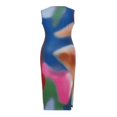 thumbnail image 3 of Robe Longue d'Été pour Femmes Col Rond Imprimé Teinture sur Nœuds Robe Ajustée Fendue sur le Côté Robe Moulante Sans Manches Style D m, 3 of 7