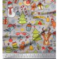 thumbnail image 1 of Soimoi Velvet Fabric Gift Box,Snowman & Tree Christmas Printed Fabric 1 Yard 58 Inch Wide, 1 of 3