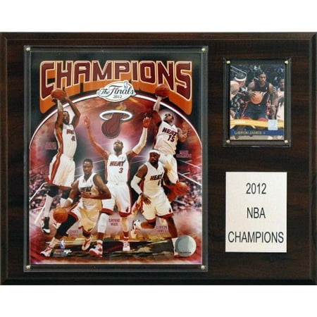 Plaque NBA Miami Heat 2012-2013 Champions, 12 X 15 Po - Plaque Centrée Orientée vers l'Avant à Grain de Bois Foncé avec une Plaque logo Miami Heat en Métal en Haut, Plaque Texte Gravée « 2012-2013 Champions » en Dessous, Bords Biseautés Visibles et Quatre Trous de Montage aux Coins; Taille 12 X 15 Po Adaptée à l'Exposition Murale Ou sur Tablette.