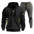 thumbnail image 1 of Ketyyh-chn99 Men's Fleece Cargo Jacket Tracksuit Set 2 Pieces Men's Sports Two Piece Solid Color Multipocket Half Zipper Hooded Sweater Color Matching Waist Casual Pants Size for XL,Black, 1 of 4