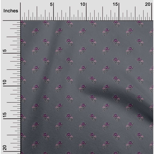 oneOone Silk Tabby Fabric Floral Block Print Fabric BTY 42 Inch Wide