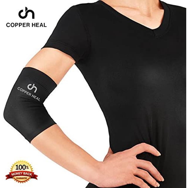 COPPER HEAL Manchon de Compression pour Coude - Meilleure Attelle de Récupération Médicale pour Coude Garantie avec le Plus Haut Contenu Infusé de Cuivre - Soutient les Muscles Rigides Douloureux et les Articulations Tendinite Bras Tennis