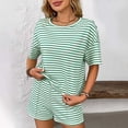 thumbnail image 2 of Striped 2 Piece Sweater Set for Womens Summer Short Sleeve Tops Loose Matching Shorts Lounge Sets Tracksuit, 2 of 5