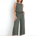 thumbnail image 2 of Mikilon Ensemble Élégant pour Femmes 2 Pcs Débardeur Sans Manches en Coton Lin Mode et Confortable Col Rond Blouse/chemise Gris Foncé m, 2 of 8