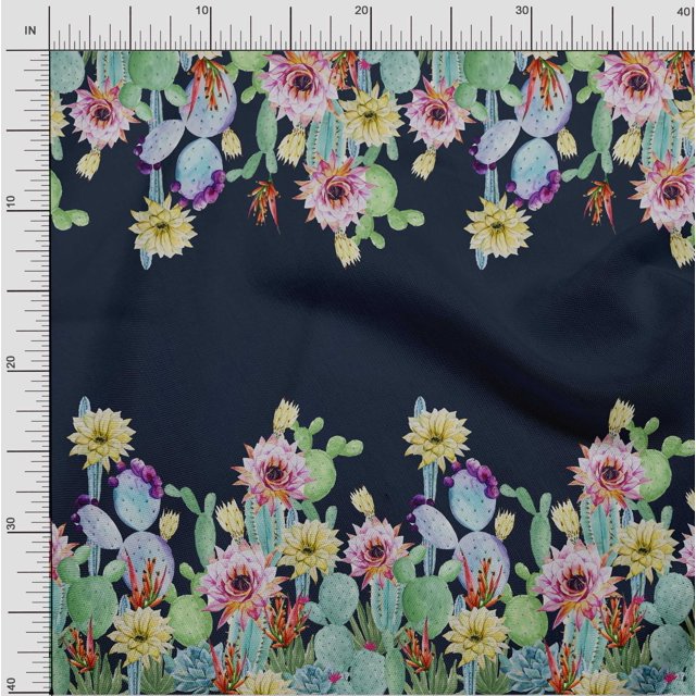 oneOone Silk Tabby Fabric Floral & Cactus Panel Print Sewing Fabric BTY 42 Inch Wide