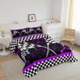 thumbnail image 3 of Erosebridal Sport Racing Checkered Bedding Full Comforter Set, Purple Down Comforter, Chic Honeycomb Decor, Lightweight, 3 of 8