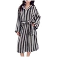 thumbnail image 1 of Plush Soft Hooded Robes for Women, Striped Printed Fleece Womens Robe Cozy Warm Bathrobe Luxury Hotel Spa Robe, 1 of 5