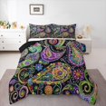 thumbnail image 1 of Erosebridal Boho Paisley Floral Bedding King Comforter Set,Abstract Geometric Lines Down Comforter,Multicolor Bohemain Style Bedding Sets King,Lightweight Room Decor Reversible,3 Pieces, 1 of 7