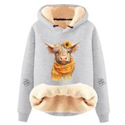 Light Weight Women's Sweat Shirts Womens Hoodie Sweatshirt Zip up Ladies Knit Sweaters Jean Jacket with Hoodie Women Womens Zippe Sweatshirt Casual Pullover With Adorable Cow Print Gray L