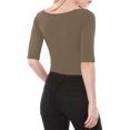 thumbnail image 3 of INSPIRE CHIC Women's Boat Neck Tops Half Sleeves Fitted Layering Soft T-Shirt XS Dark Khaki, 3 of 7