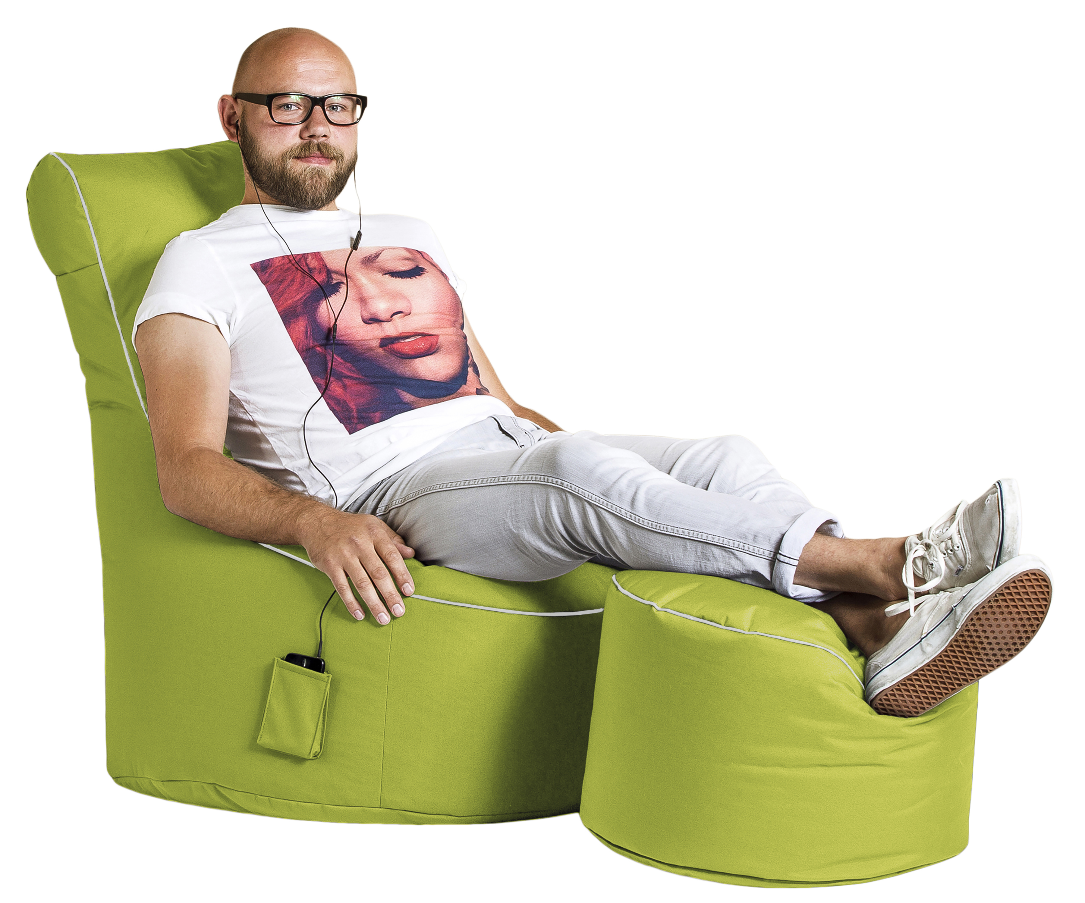 Gouchee Home Dotcom Brava – Pouf rond imperméable de couleur vert citron avec billes de polystyrène, fabriqué au Canada, élégant et léger, pour le salon ou la chambre à coucher.