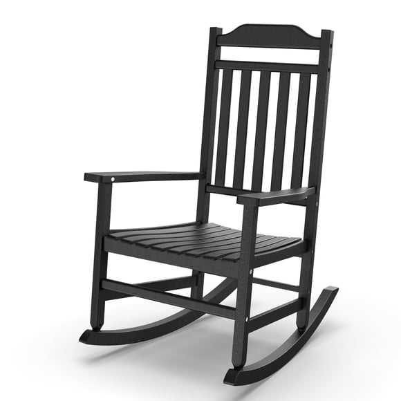 FICARTS Chaise Berçante d'Extérieur à Dossier Haut en HDPE - Berceuse de Patio/porche Toutes Saisons avec Hauteur de 44,92 Po (Noir)