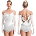 thumbnail image 1 of Aislor Justaucorps de Danse à Paillettes pour Femmes avec Strass, Robe de Danse Jazz Latine à Franges avec Gants Ivoire m, 1 of 7
