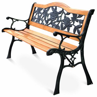 Banc de Patio Parc Jardin Porche Allée Chaise Mobilier Fonte Bois Franc