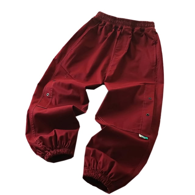 Lenpel Pantalon Cargo Décontracté pour Garçons en Rouge, Conçu pour les Enfants de 8-9 Ans. Doté d'Une Taille Élastique, style à Enfiler, Bas Resserré et Poches Cargo Spacieuses. Fabriqué en Tissu Doux et Respirant, Convient à la Randonnée en Plein Air, aux Jeux Actifs et aux Tenues Décontractées pour Garçons.