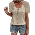 thumbnail image 1 of Plebaso Hauts d'Été pour Femmes Col Rond Manches Courtes T-Shirts Ajourés Décontractés Chemisiers à Boutons P-5TG, 1 of 5