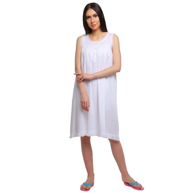 Moomaya Robe de Nuit Trapèze Unie Sans Manches pour Femme en Coton