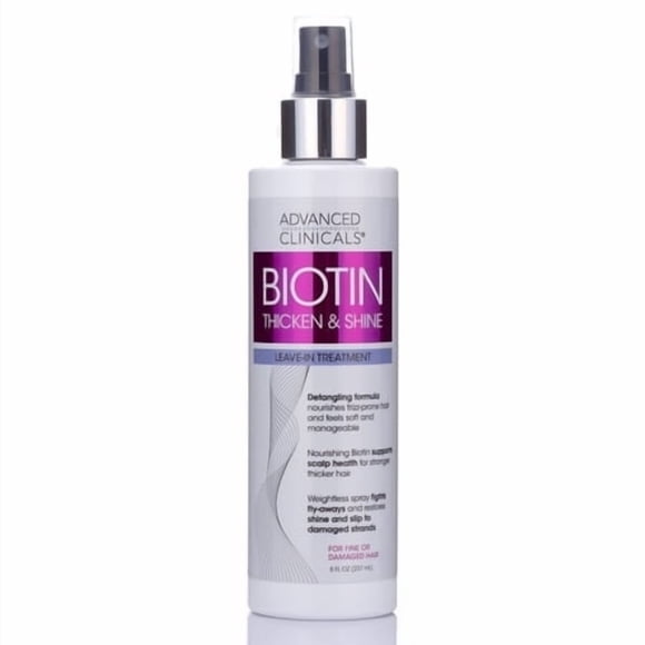 Advanced Clinicals Biotin Hair Spray Thicken & Shine Leave In Treatment Biotin Detangling Formula Nourishes Fine Damaged Or Frizz Prone Hair & Supports Scalp Health For Strong Thick Hair 8 Fl Oz