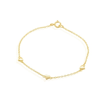 Mercie Sterling Silver Gold Vermeil Gold Heart and Paperclip Chain Bracelet, Dainty Adjustable Jewellery for Women
