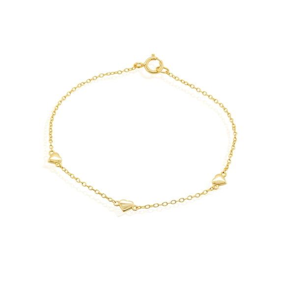 Mercie Sterling Silver Gold Vermeil Gold Heart and Paperclip Chain Bracelet, Dainty Adjustable Jewellery for Women