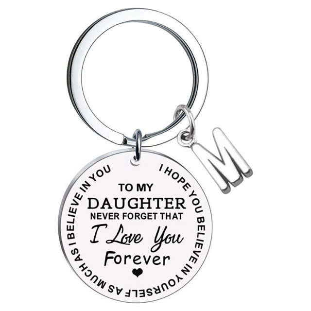 Weiqiqre Sales DIY To My Daughter Stainless Steel Last Name 26 Letter Keychain 2.5cm