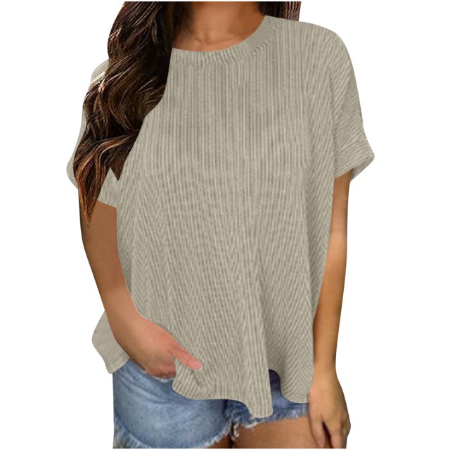 Timegard Tops for Women Summer Ribbed Crewneck Short Sleeve Basic Tee Casual Loose Shirts Tops blouse