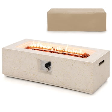 Costway Table de Foyer en Terrazzo de 42 Pouces, Foyer au Propane Rectangulaire de 50 000 BTU avec Housse en PVC