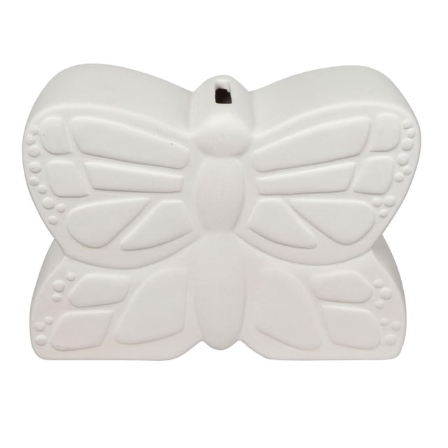 Créer des Banques de Papillons en Céramique de Base à Peindre, Banque de Pièces en Céramique Blanche Non Peinte avec Papillon, Vue Frontale avec Fente pour Pièces visible et Détails d'Aile Sculptée; Inclut une figurine à Peindre (Peintures Non Incluses), Convient comme Souvenir d'Artisanat DIY Ou Porte-Monnaie Décoratif de Table.