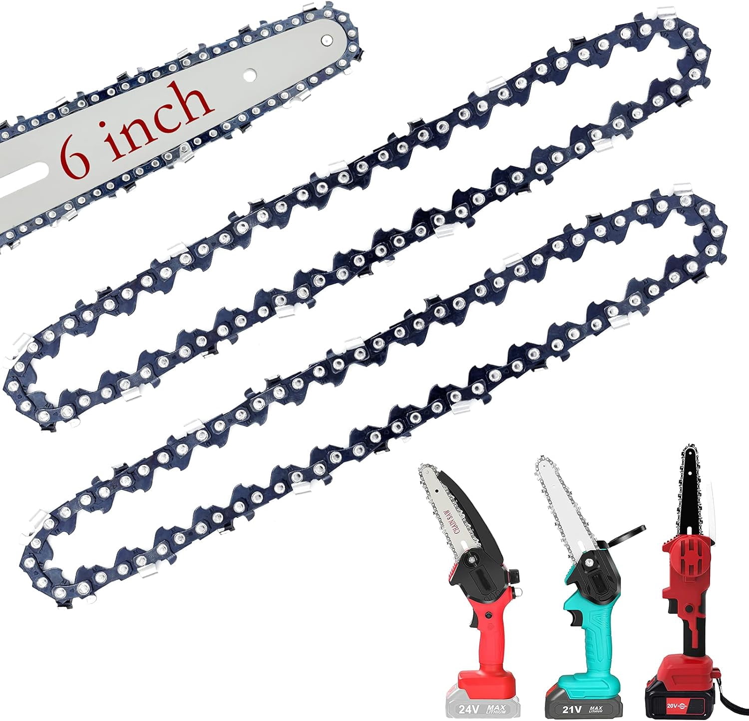 HSHDLDF [2 Pieces] 6 Inch Mini Chainsaw Chain, 6 Inch Replacement Chains for Cordless Electric Portable Mini Chainsaw, FIFCHALL Guide Saw Chain for All 6-inch Mini Chainsaws for Wood Branch Cutting