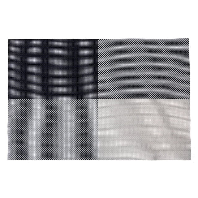 Napperon en Vinyle Tempo Bleu Marine - Ensemble de 12 Napperons Rectangulaires Divisés en Quatre quadrants avec des textures en Maille Bleu Marine et Gris, Conçus pour Protéger les tables de Salle à Manger contre les Taches et la Chaleur Tout en Ajoutant une Touche Décorative au Linge de table.