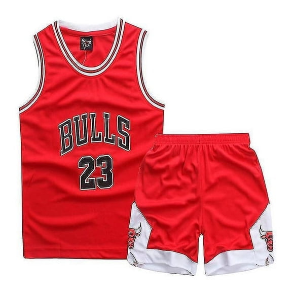 Michael Jordan #23 Chicago Bulls Kids Red Basketball Jersey Set _L