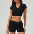 thumbnail image 1 of PISONIC Women's V-Neck Crop Top & Shorts Set - Active Fitness Apparel with 4 Color Options, 1 of 9