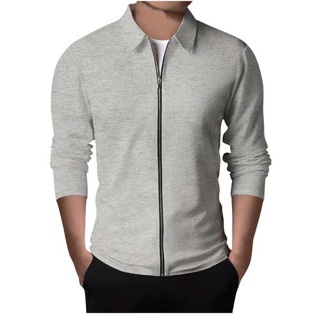 RXIRUCGD Men's Solid Color Design With Zippered Pockets Long Sleeved Hooded Casual Jacket, Gray, Size: L