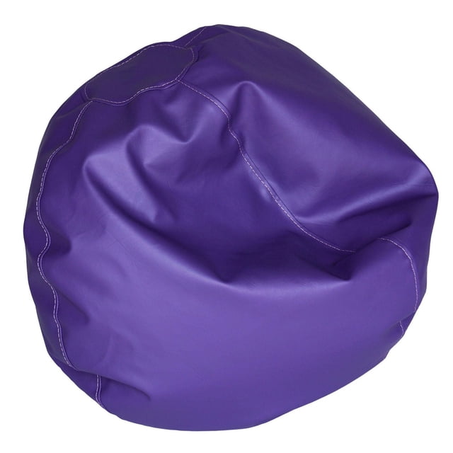 ComfyKids® Bean Bag Chair For Kids in purple low maintenance vinyl cover with double-stitched seams, round shape, and lightweight design, ideal for kids' furniture, playrooms, and versatile seating.