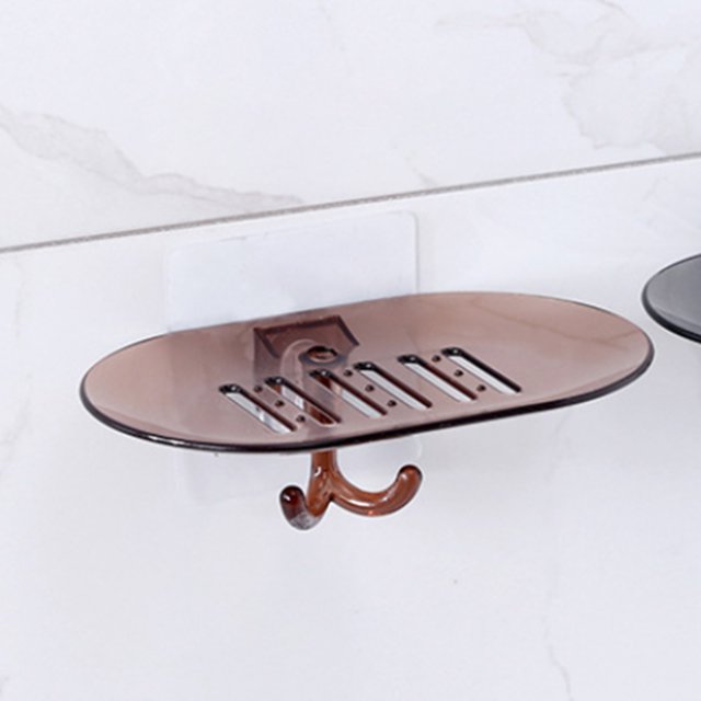 Oleegame 1PC Spoon And Lid Rest Bathroom Soap Dish Storage Holder Rack Soapbox Plate Tray Drain Brown