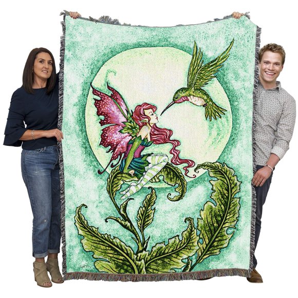 Pure Country Weavers Flirting Fairy and Hummingbird Blanket by Amy Brown - Gift Fantasy Tapestry Throw Woven from Cotton - Made in The USA (72x54)