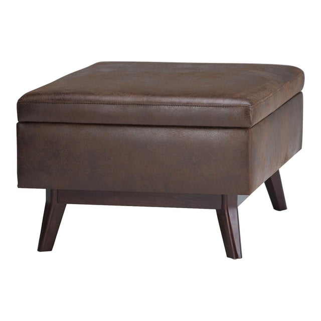 Simpli Home Owen - Ottoman - rectangular - faux air leather - distressed chestnut brown