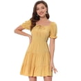 thumbnail image 1 of Unique Bargains Women's Square Neck Pastel Solid Dressess Ruffle Short Sleeve Above Knee Tiered Dress Yellow XS, 1 of 5