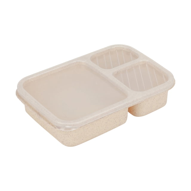 yulier Lunch Bento Boîte à pour Enfants, Contenants à Lunch en Plastique à 3 Compartiments, Contenants Réutilisables pour Préparation de Repas avec Couvercles, Boîte Bento Scolaire Compartimentée pour Pique-Nique, 9,3 Pieds' x 6,1 Pieds' x 2,2 Pieds', Beige