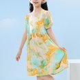 thumbnail image 2 of Milgrthf Robe Fleurie pour Filles Boho Mignonne à Manches Bouffantes, Coupe Ample, Col Ras du Cou, Décontractée, Évasée, Robes d'Été pour 5-16 Ans Jaune 11 Ans, 2 of 4