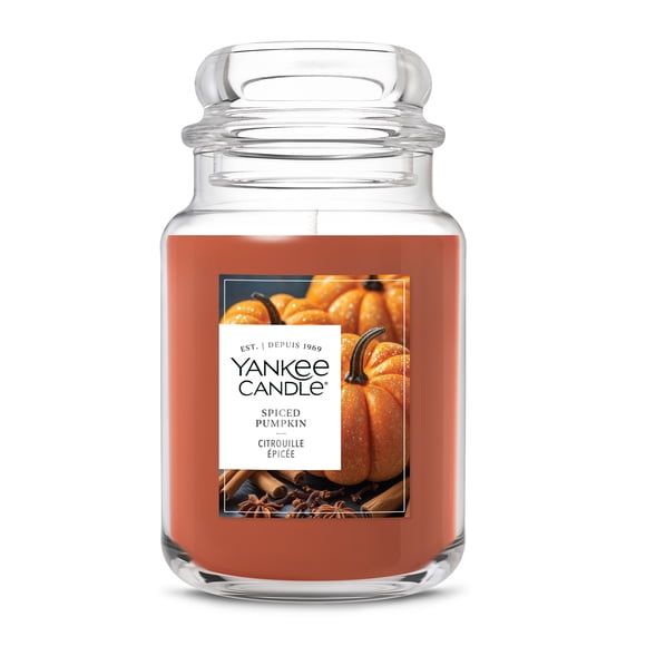 Yankee Candle Scented Candle, Spiced Pumpkin, 22 oz Original Large Jar, Up to 150 Hours of Burn Time