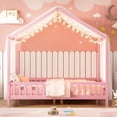 thumbnail image 2 of Euroco Lit Montessori au Sol avec Baldaquin, Lit Double en Forme de Maison avec Rampes, Rose, 2 of 12