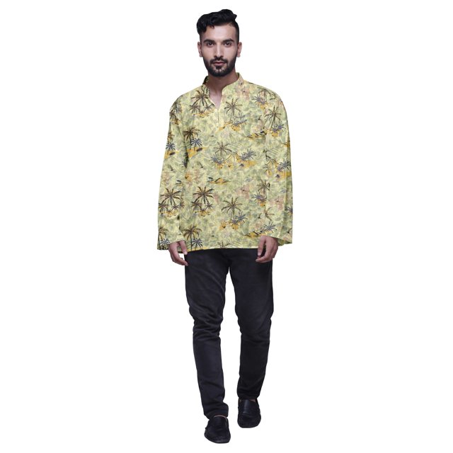 Atasi Kurta Décontractée Imprimée à Col Chinois Chemise Ethnique Kurta Courte pour Homme Tunique
