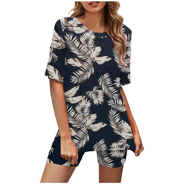 Ensembles d'Entraînement pour Femmes Ensemble Décontracté à la Mode pour Femmes à Col Rond à Manches Courtes Imprimé Haut et Short Ensemble Assorti pour Femmes Été en Liquidation