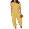 thumbnail image 1 of LOVZFMLL Women's Jumpsuit, Solid Color Off Shoulder Short Sleeve Loose Jumpsuit Yellow, 4XL, 1 of 5