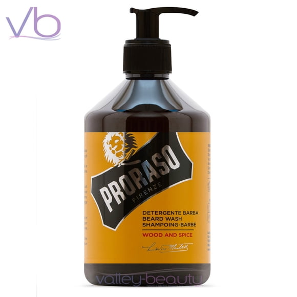Proraso Single Blade Wood and Spice Beard Wash | Gentle Facial Hair Italian Cleanser, 500ml