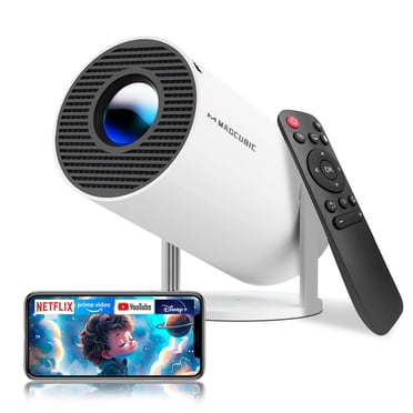 Magcubic Mini Projecteur 4K 1080P Compatible avec Wi‐Fi 6 et BT 5.4, Luminosité 290 ANSI, Touche Automatique Verticale, Rotation à 180 Degrés, Projecteur Portable pour Cinéma Maison et Films Extérieurs HY300Pro Blanc