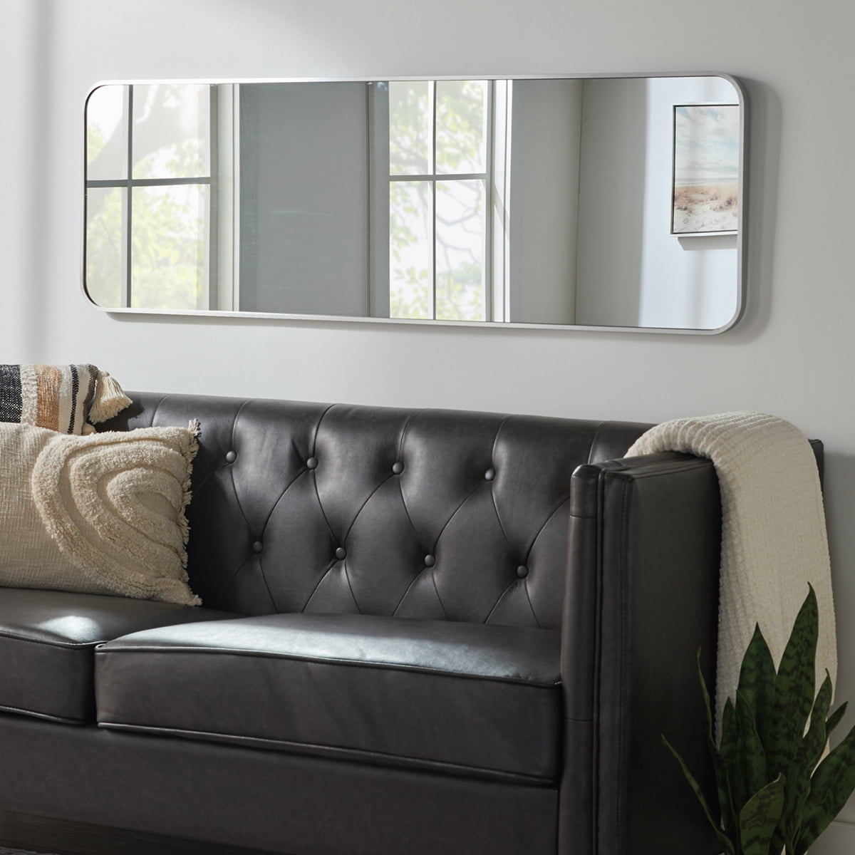 Better Homes & Gardens Miroir de porte 16 po x 48 po. avec cadre en aluminium, coins arrondis, fini  Nickel Satinéé.